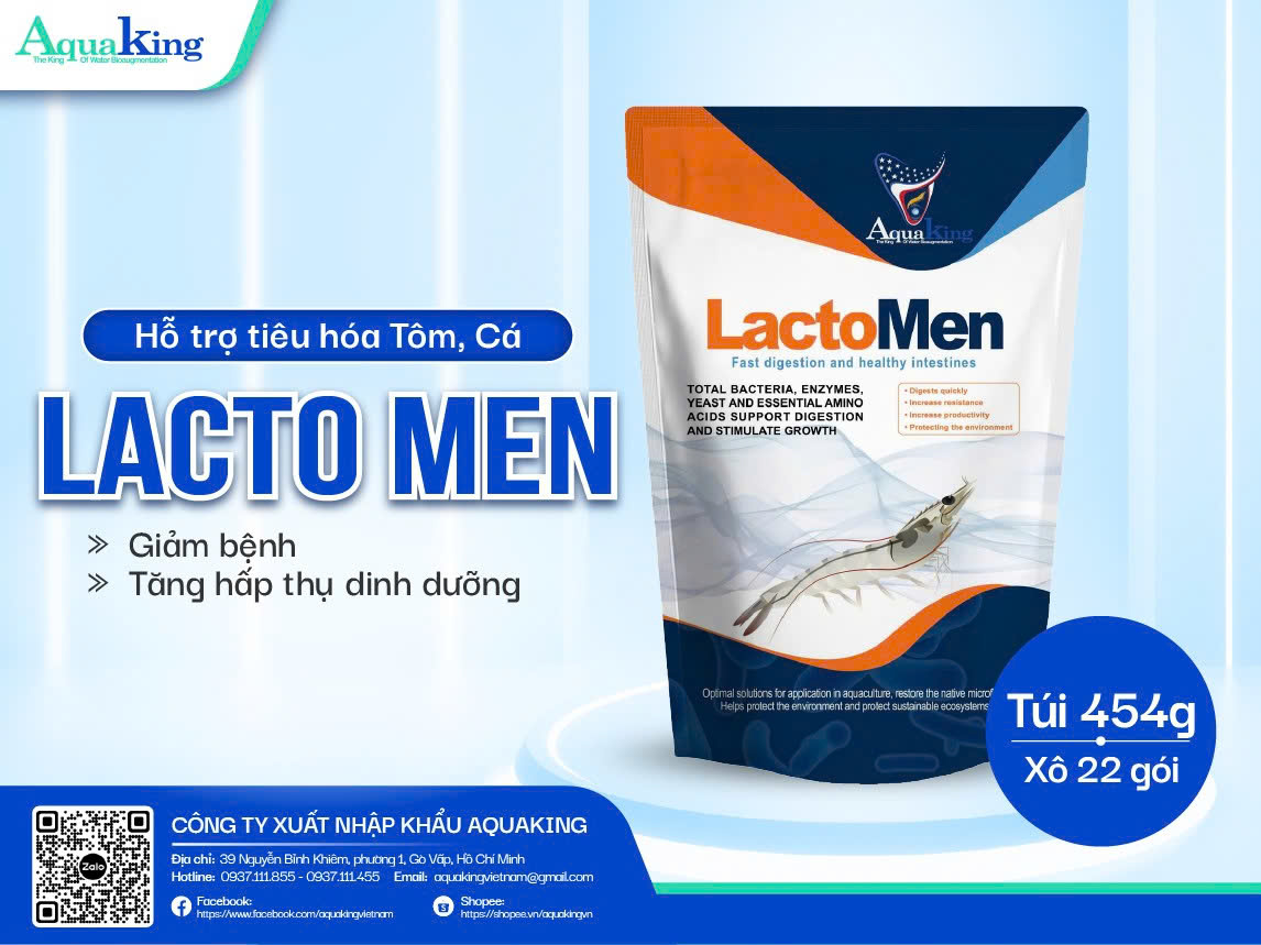LACTOMEN – hỗ trợ tiêu hóa tôm cá, giúp giảm bệnh đường ruột, tăng hấp thu dinh dưỡng, kích thích ăn mạnh và cải thiện hiệu quả nuôi